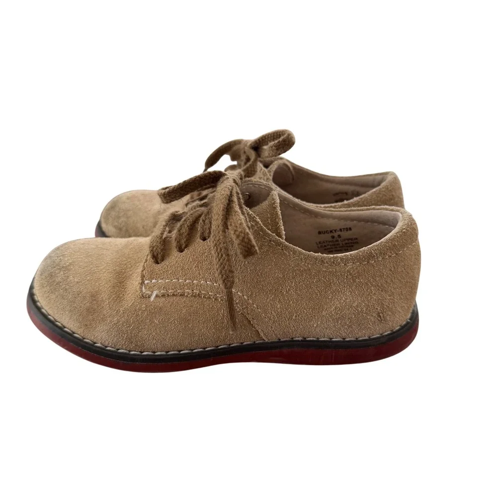 Footmates Bucky 8708 Kids Tan Suede Oxford Buck Shoes Size 9.5 Medium‎ Lace Up